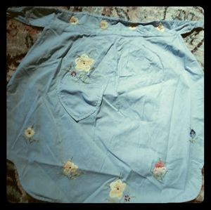 Vintage baby blue embroidered apron
